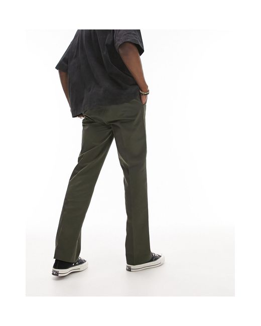 Topman Green Straight Flare Trousers for men