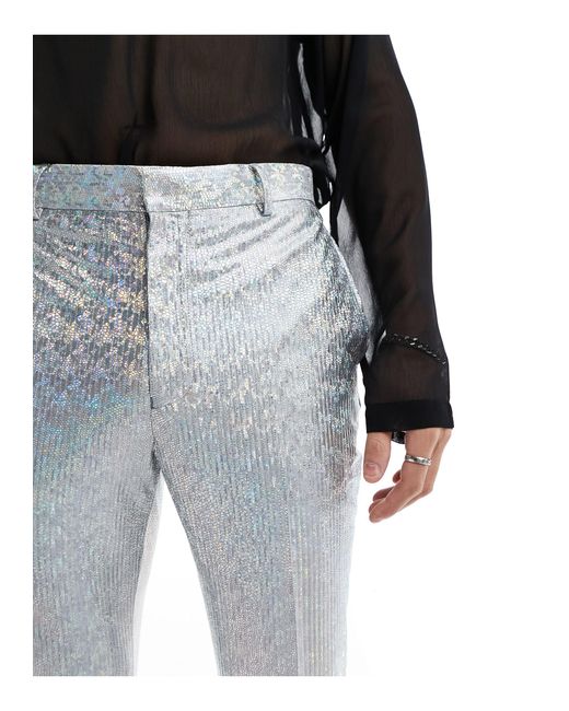 Pantalon évasé coupe élégante en tissu plissé - argent métallisé ASOS pour homme en coloris Metallic