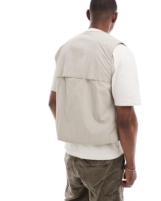 Hollister – festival-utility-weste aus beigem nylon mit netzfutter in Gray für Herren