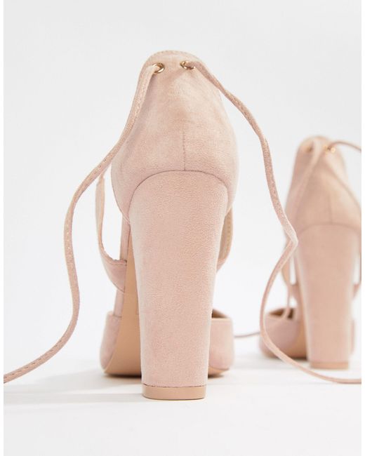 glamorous block heel tie up court