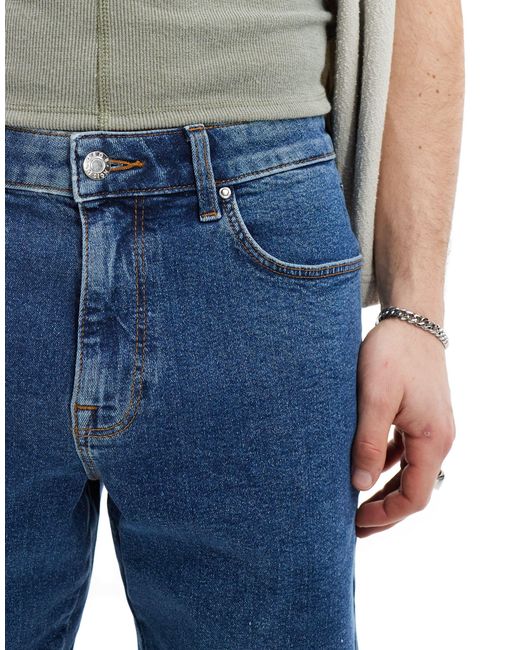ASOS – regulär und schmal geschnittene jeansshorts aus elastischen denim in Blue für Herren