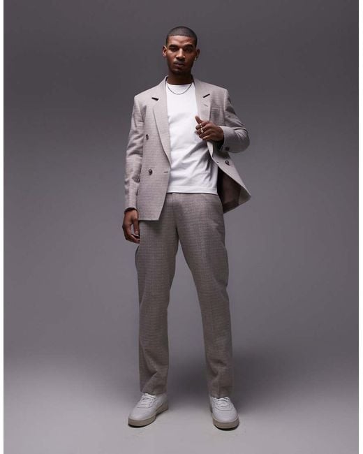 Topman Gray Straight Fit Textured Suit Trousers for men