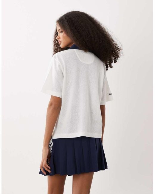 Polo Ralph Lauren White Wimbledon Capsule Cotton Linen Mix Contrast Collar Polo Shirt