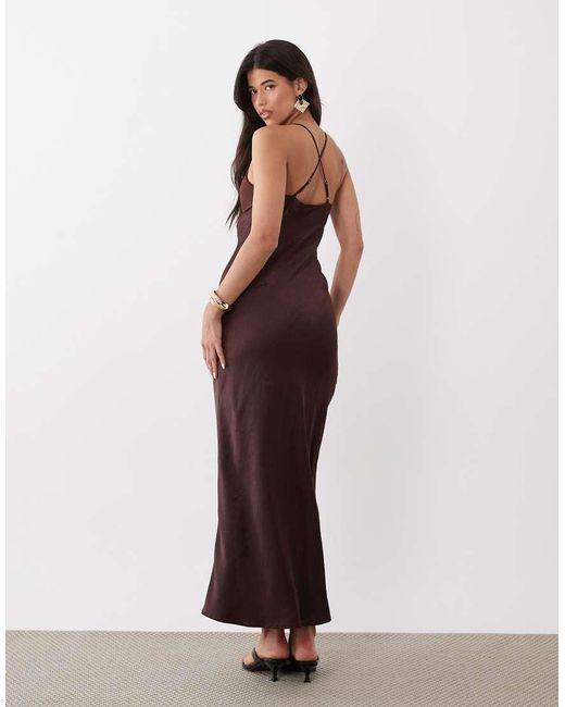 4th & Reckless Red Chiffon Cowl Neck Cross Back Cami Satin Maxi Dress