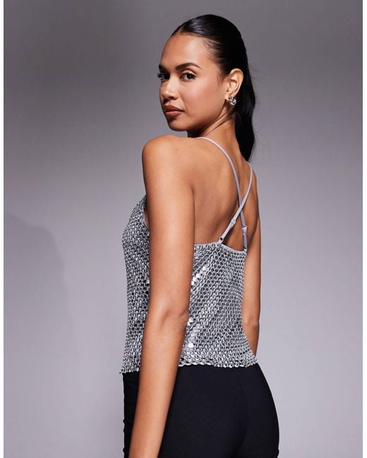 River Island Gray Sequin Drape Cami Top