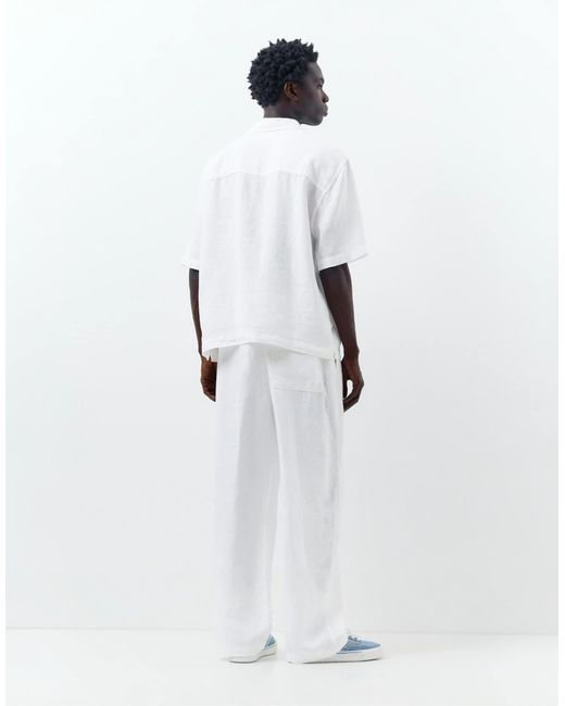 Pantalon en 100 % lin Pull&Bear pour homme en coloris White