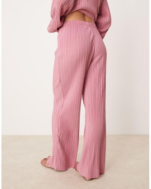 Vila Plissé Broek Met Wijde Pijpen in het Pink