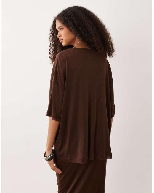 SNDY'S Brown Fine Knit Drop Shoulder T-shirt