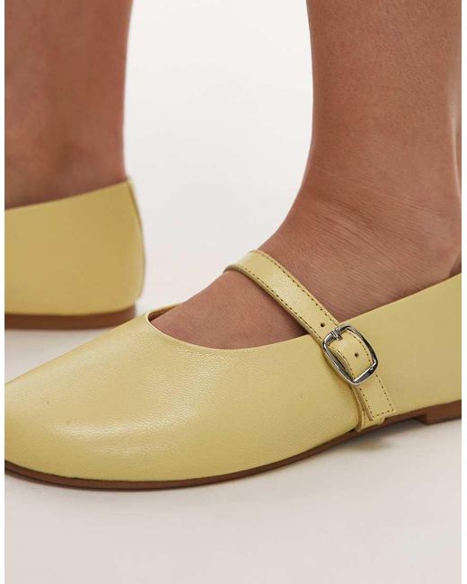 TOPSHOP Black Ash Real Leather Ruched Ballet Flat Shoes With Buckle