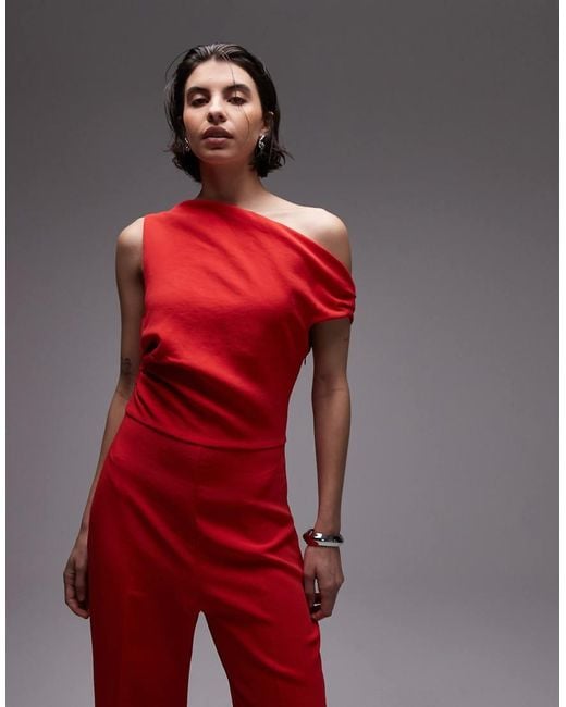 Mango Red Off Shoulder Jumpsuit
