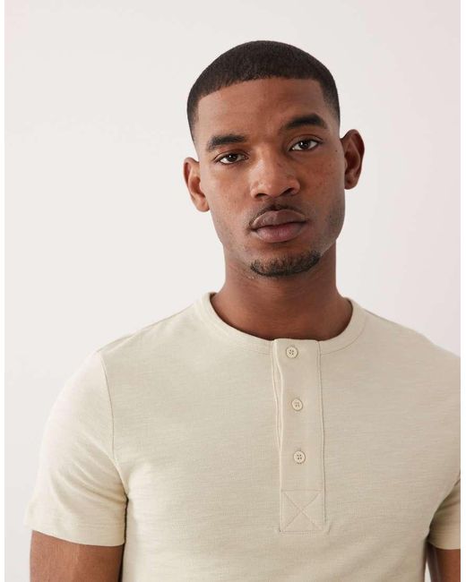 ASOS Natural Slim T-shirt With Henley Neck for men