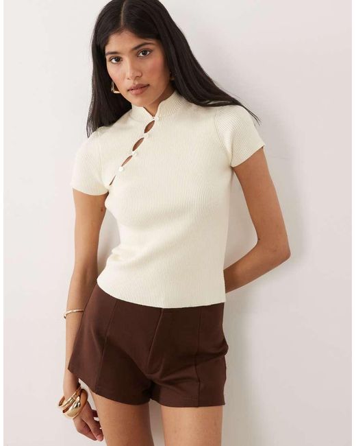 Miss Selfridge Natural Knitted Mandarin Collar