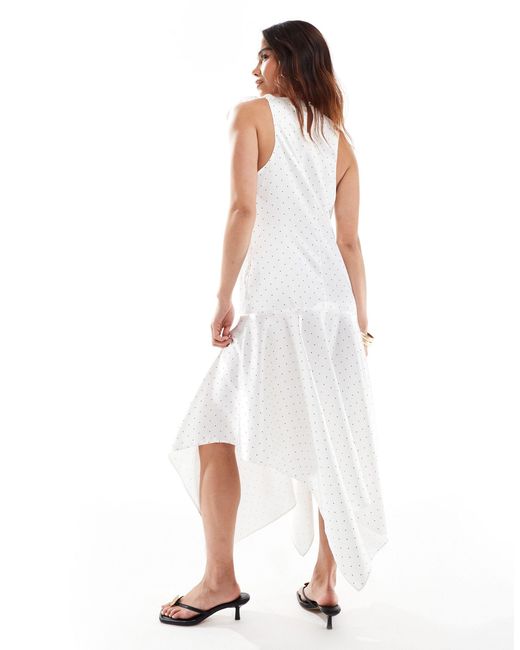 ASOS White Satin V Neck Midi Dress With Bow Detail