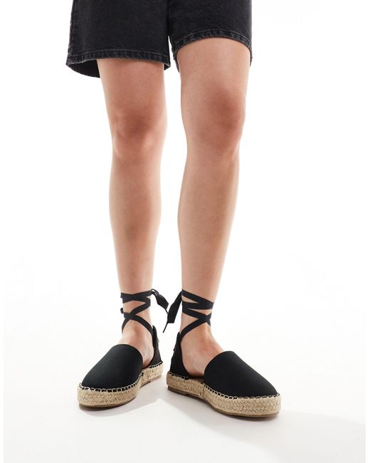 Truffle Collection Black Ankle Tie Espadrilles