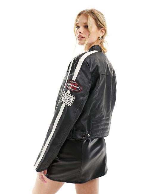 Bershka Black Faux Leather Motorcross Jacket
