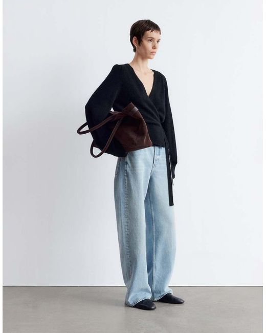 & Other Stories Gray Mohair & Wool Blend Hairy Yarn Wrap Cardigan With Puff Sleeves