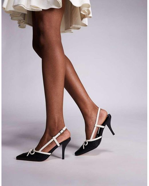 Zapatos Negros Y Color Crema Destalonados De Tacón Con Diseño Calado A Láser Alchemy De -Blanco Public Desire de color White