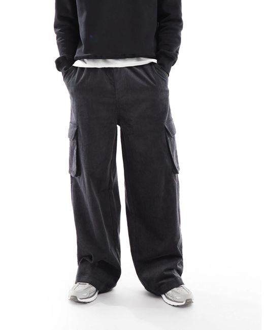 ASOS Men's Black Super baggy Corduroy Cargo Pants