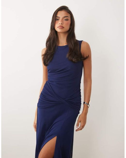 Nobody's Child Blue Tammy Mesh Long Sleeve Twist Waist Split Front Midaxi Dress