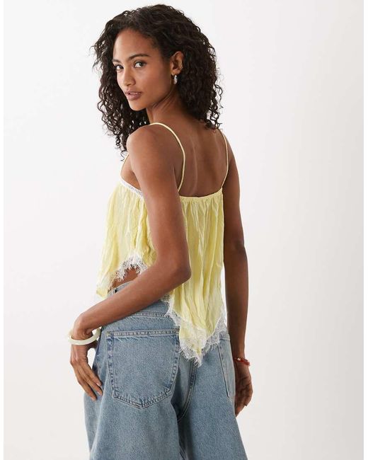 ASOS Blue Crinkle Floaty Cami With Lace Trim