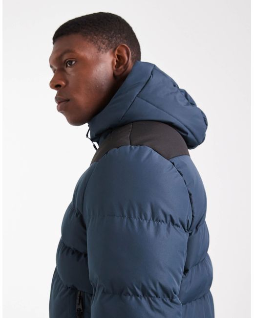 Brave Soul Blue Short Hooded Puffer Jacket With Panel Detail for men