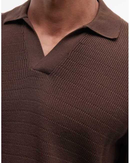 ASOS Brown Relaxed Knitted Airtex Notch Neck for men