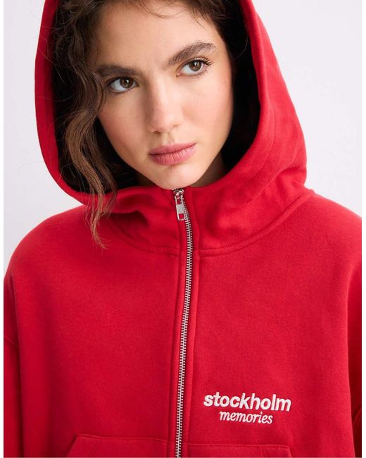Stradivarius Red Zip-Up Hoodie