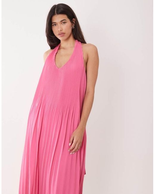 Gina Tricot Pink Pleated Halterneck Maxi Dress