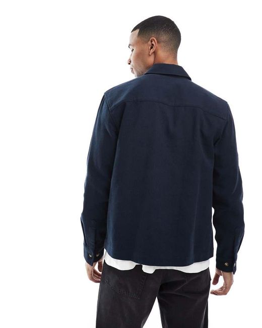 ASOS Blue Zip Through Heavyweight Twill Overshirt for men