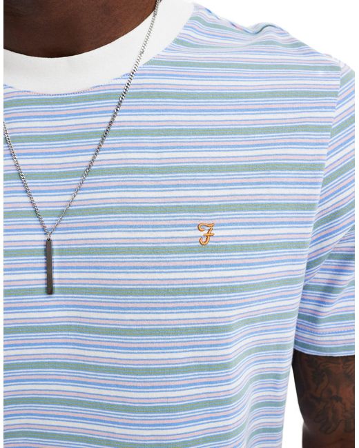 Farah Blue Danny Stripe Short Sleeve T-shirt for men