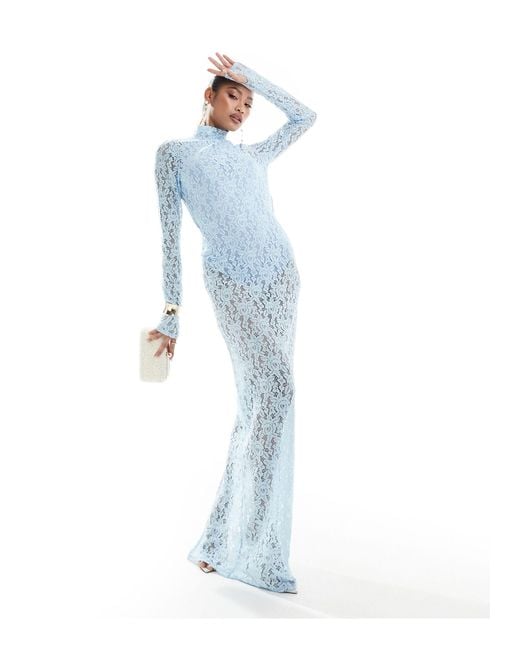 ASOS Blue Lace Overlay Body Maxi Dress
