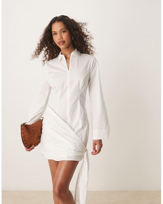 ASOS Overhemd Mini Jurk Met Rits En Strik Detail in het Natural