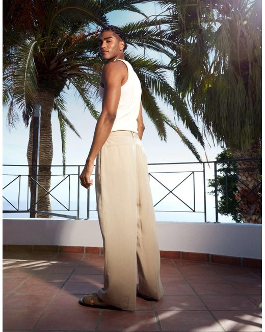 ASOS Black Smart Wide Leg Trousers With Deep Pleat for men