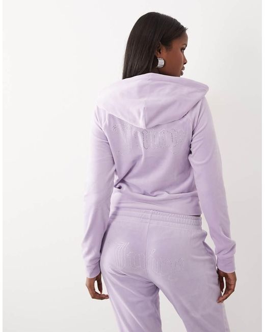 Juicy Couture Purple Velour Diamante Logo Detail Zip Through Hoodie Co-Ord