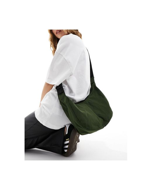 Baggu Green Medium Nylon Crescent Crossbody Bag 8" X 13.75"
