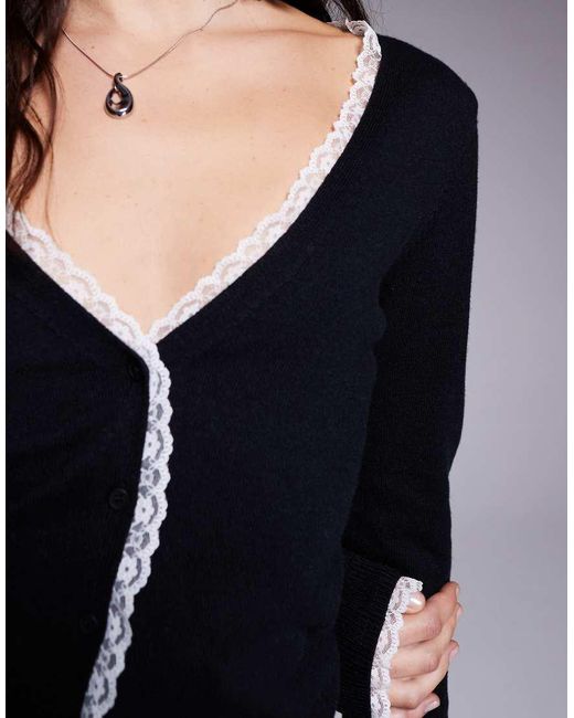 Edikted Blue Co-ord Sansa Lacey Knit Cardigan