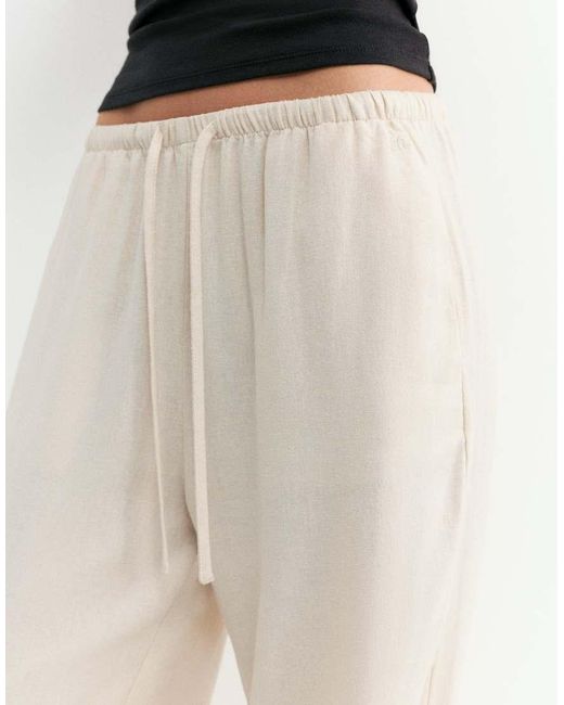 Pull&Bear White Flowing Viscose Linen Blend Trousers