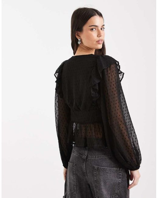 Wednesday's Girl Black Wednesdays Girl Chiffon Dobby Long Sleeve Top