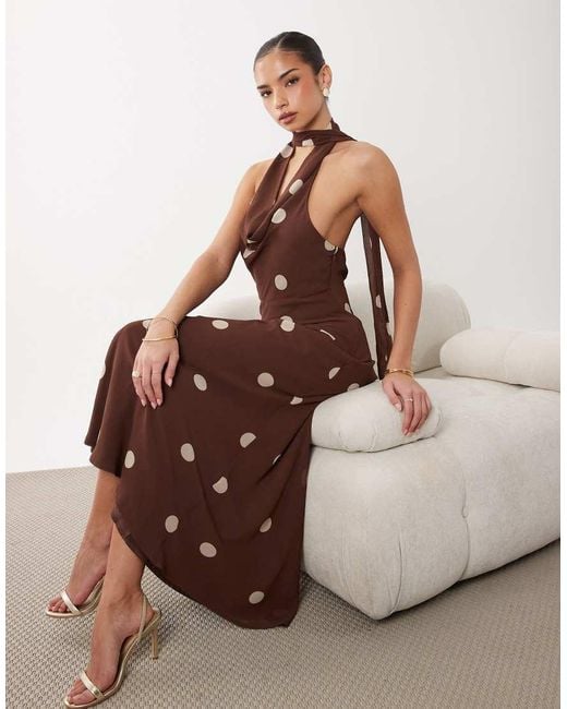 Gina Tricot Brown Scarf Neck Maxi Dress