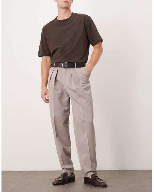 Pantalones De Vestir Color Piedra De Corte Tapered Extragrande Con Pinzas Dobles Y Detalle De Bolsillo Trasero De ASOS de hombre de color Natural