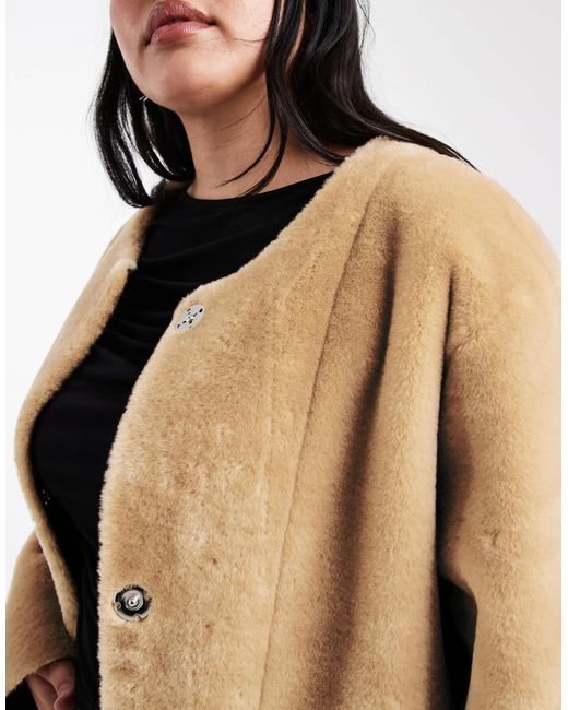 ASOS Brown Asos Design Curve Collarless Bonded Faux Fur Coat