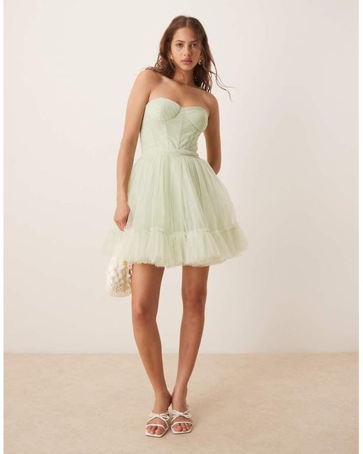 LACE & BEADS Natural Corset Overlay Tulle Mini Dress