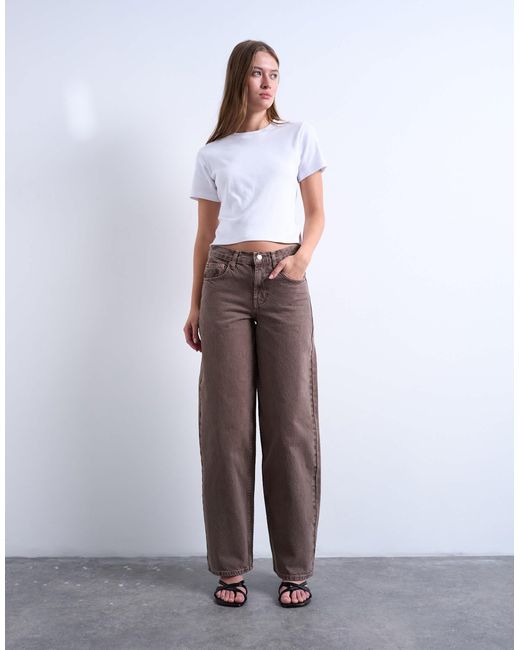 TOPSHOP Brown Cinch Low Rise Relaxed Jeans