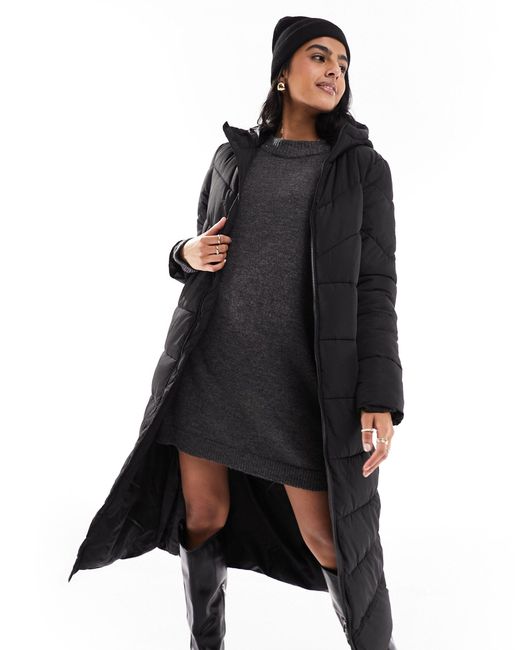 Noisy May Black Longline Padded Coat With Hood