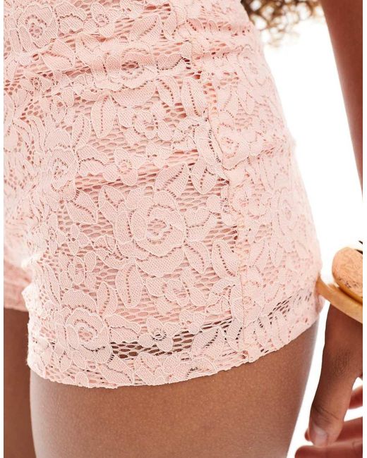 Miss Selfridge Pink Lace Booty Shorts Co-Ord
