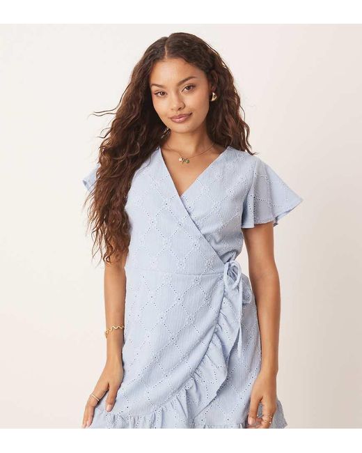 Vila Blue Jersey Broderie Wrap Mini Dress