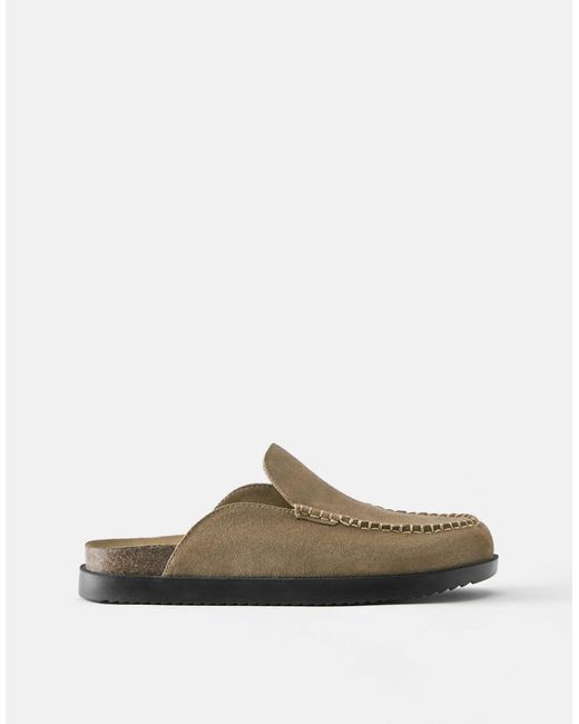 Pull&Bear – leder-clogs in Natural für Herren