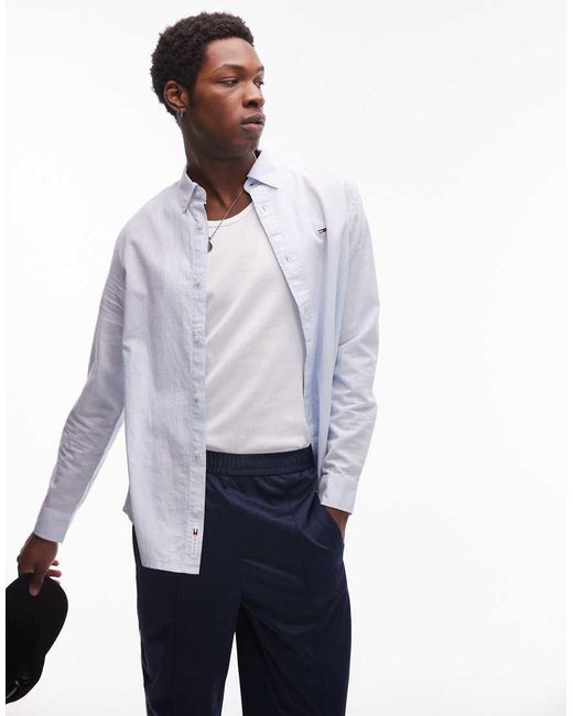 Camisa Azul De Corte Estándar De Mezcla De Lino De Tommy Hilfiger de hombre de color White