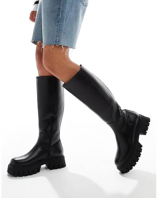 ASOS Black Carter Chunky Flat Knee Boots