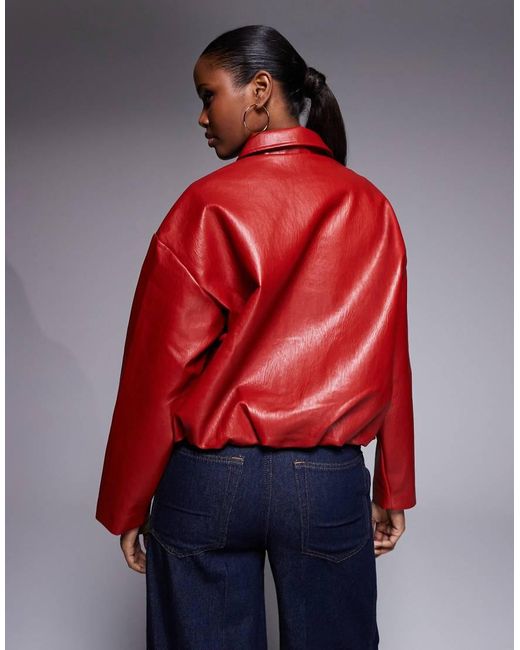 River Island Red Faux Leather Colla Bomber Jacket